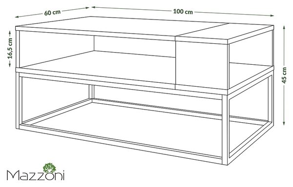 LYNX zlatý dub / čierny, konferenčný stolík, moderný, moderný, loft