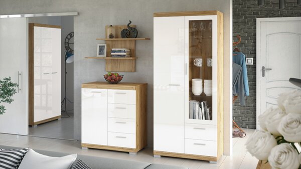 Komoda SIMPLE KWD2SZ2 zlatý dub / biely lesk