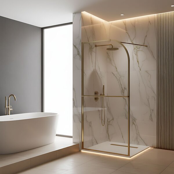 Rea Sky, sprchová zástena Walk-In 100x200 cm, zlatá matná, REA-K4330
