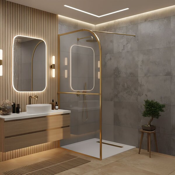 Rea Sky, sprchová zástena Walk-In 100x200 cm, zlatá matná, REA-K4330