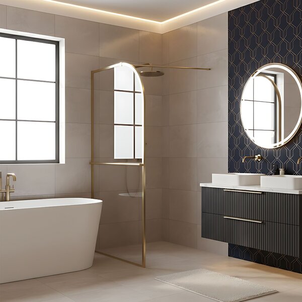 Rea Sky, sprchová zástena Walk-In 100x200 cm, zlatá matná, REA-K4330