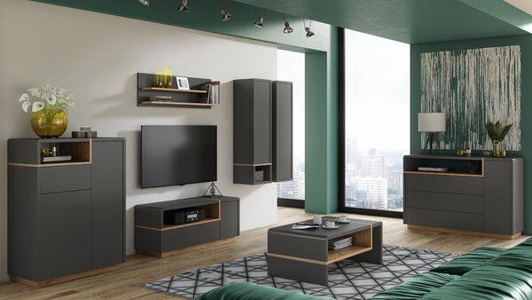 TV stolík FOLK - 120 cm, antracit / dub artisan