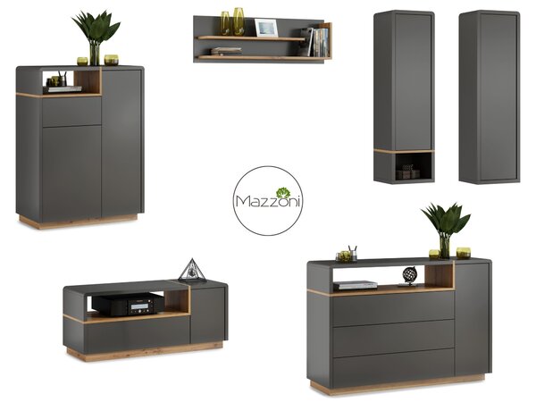 TV stolík FOLK - 120 cm, antracit / dub artisan