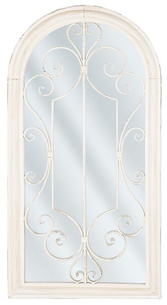 Nástenné zrkadlo krémová biela 49 x 97 cm zaoblený kovový rám v tvare okna elegantný klasický dizajn