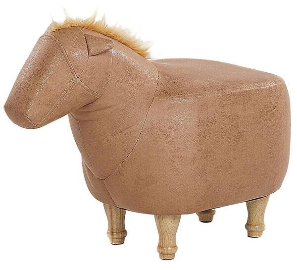 Stolička kôň z béžovej látky, drevené nohy, podnožka pre deti