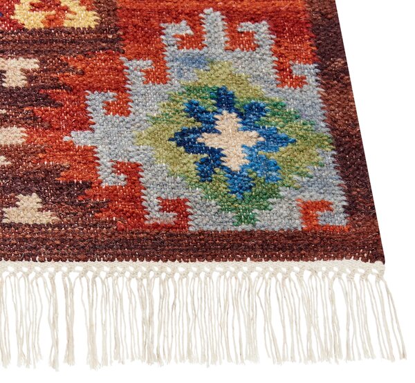 Kelímový koberec viacfarebný vlna 160 x 230 cm ručne tkaný orientálny vzor so strapcami tradičná obývačka spálňa