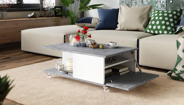 MAT-VIENNA beton / bílý mat, konferenční stolek na kolečkách