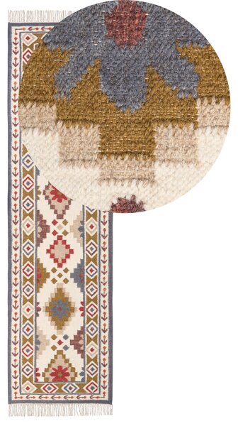 Kelímový koberec viacfarebný vlnený 80 x 300 cm ručne tkaný rustikálny orientálny dizajn