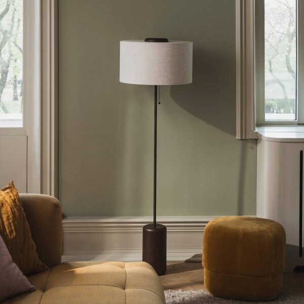 Globen Lighting stojacia lampa Bosco, béžová/hnedá, výška 144 cm, Krémová / jantárovo žltá, Obývacia izba / jedáleň, Drevo, Stojaca lampa