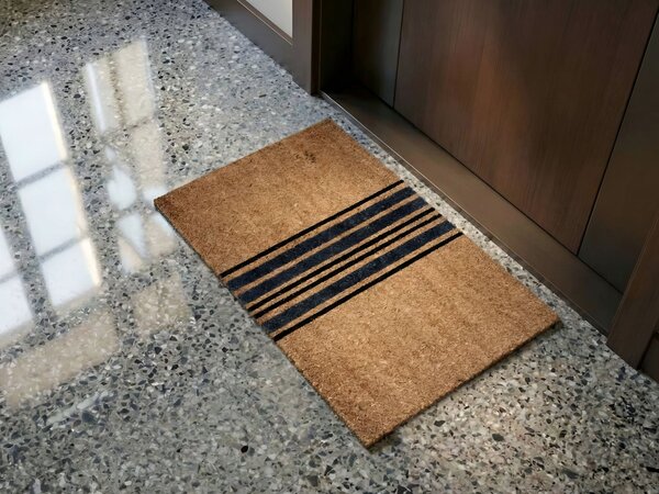 Rohožka prírodné kokosové vlákno 45 x 75 cm protišmyková spodná strana PVC rohož s pruhovaným vzorom