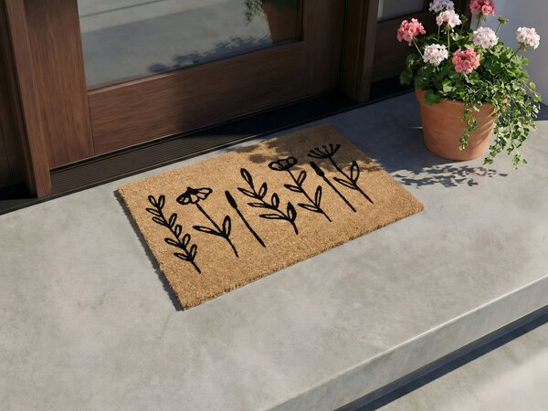 Rohožka prírodné kokosové vlákno 40 x 60 cm protišmyková spodná strana PVC rohož s motívom kvetov