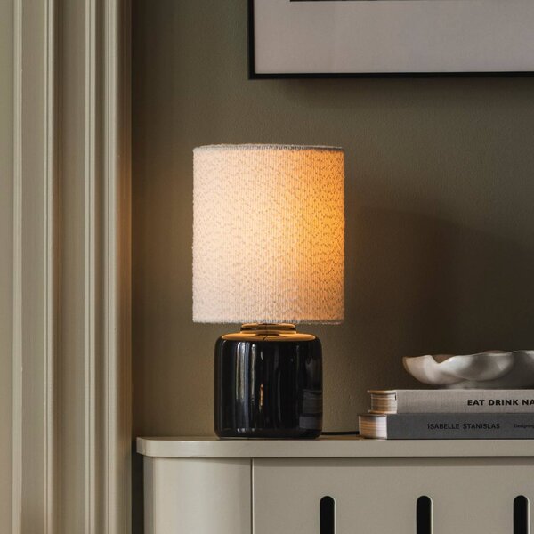 Globen Lighting Stolová lampa Florian, biela/čierna, výška 39 cm, Biela / opálová, Obývacia izba / jedáleň, Textil / látka / hodváb, Stojacie svietidlo