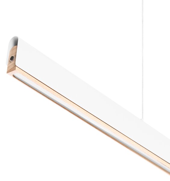 LED závesná lampa biela svetlohnedá železná základňa drevené tienidlo 120 cm so stmievačom nastaviteľná dĺžka škandinávsky štýl