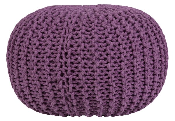 Puf taburetka fialová okrúhla bavlnená 50 x 35 cm pletená podnožka výplň z polystyrénového granulátu
