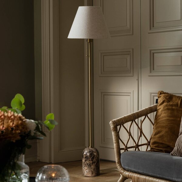Globen Lighting stojacia lampa Gino, podstavec z mramoru, béžové, 145 cm, Krémová / jantárovo žltá, Obývacia izba / jedáleň, Textil / látka / hodváb, Dizajn, Stojaca lampa