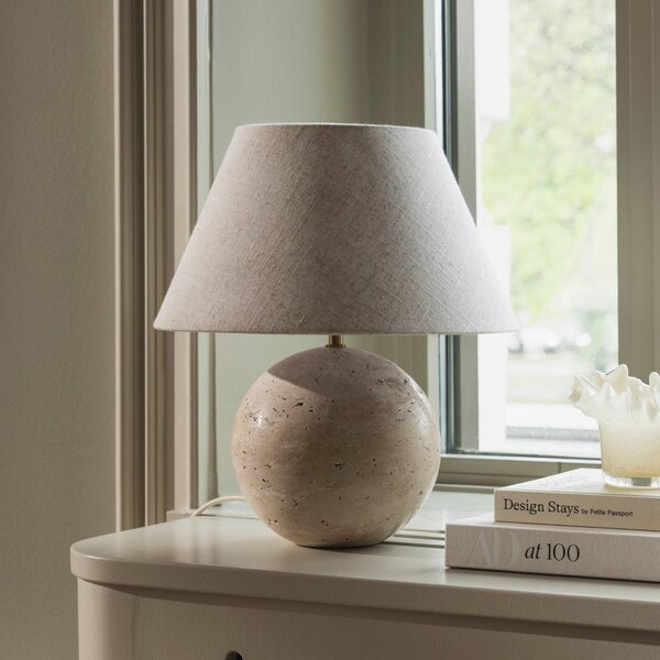 Globen Lighting Stolová lampa Castello, béžová/béžová, výška 38 cm, Krémová / jantárovo žltá, Obývacia izba / jedáleň, Textil / látka / hodváb, Dizajn, Stojacie svietidlo