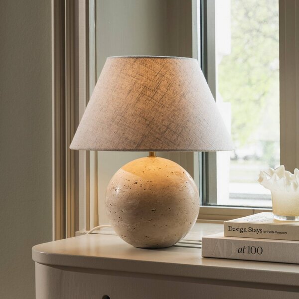 Globen Lighting Stolová lampa Castello, béžová/béžová, výška 38 cm, Krémová / jantárovo žltá, Obývacia izba / jedáleň, Textil / látka / hodváb, Dizajn, Stojacie svietidlo