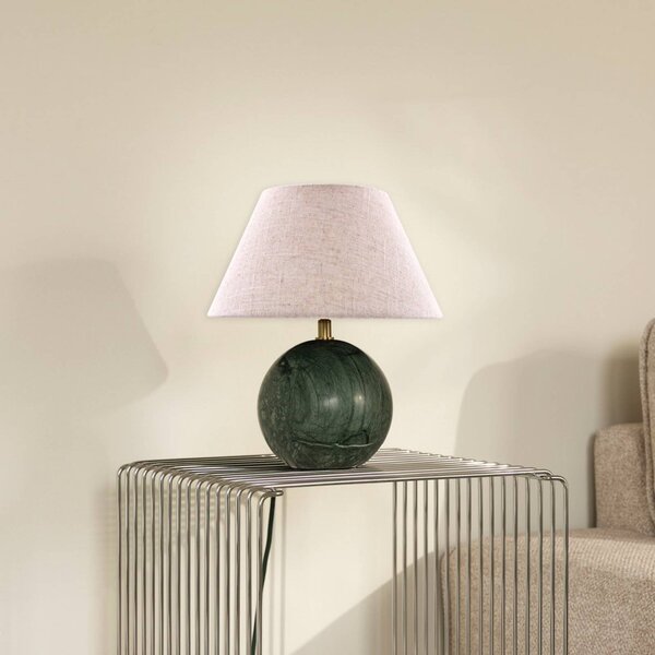 Globen Lighting Stolová lampa Castello, zelená/béžová, výška 28 cm, Krémová / jantárovo žltá, Obývacia izba / jedáleň, Textil / látka / hodváb, Dizajn, Stojacie svietidlo