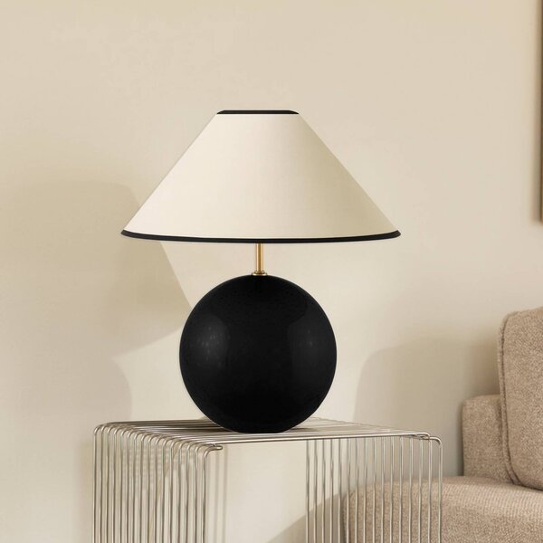 Globen Lighting Stolová lampa IRIS, béžová/čierna, výška 39 cm, Krémová / jantárovo žltá, Obývacia izba / jedáleň, Textil / látka / hodváb, Vintage, Stojacie svietidlo