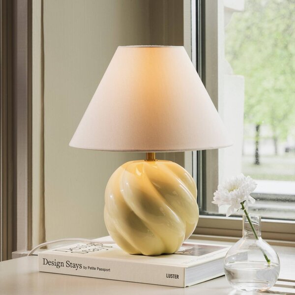 Globen Lighting Stolová lampa DAHLIA, béžová/žltá Výška 31 cm, Krémová / jantárovo žltá, Obývacia izba / jedáleň, Textil / látka / hodváb, Stojacie svietidlo