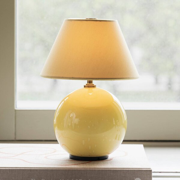 Globen Lighting Akumulátorová stolová lampa IRIS, žltá/žltá, výška 23 cm, Žltá / oranžová, Obývacia izba / jedáleň, Textil / látka / hodváb, Stojacie svietidlo
