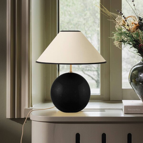 Globen Lighting Stolová lampa IRIS, béžová/čierna, výška 39 cm, Krémová / jantárovo žltá, Obývacia izba / jedáleň, Textil / látka / hodváb, Vintage, Stojacie svietidlo