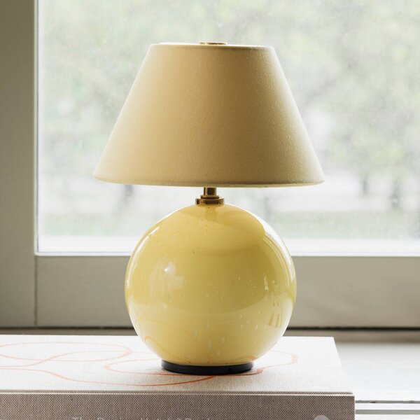 Globen Lighting Akumulátorová stolová lampa IRIS, žltá/žltá, výška 23 cm, Žltá / oranžová, Obývacia izba / jedáleň, Textil / látka / hodváb, Stojacie svietidlo