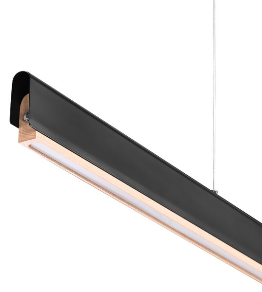 LED závesná lampa čierna svetlohnedá železná základňa drevené tienidlo 120 cm so stmievačom nastaviteľná dĺžka škandinávsky štýl