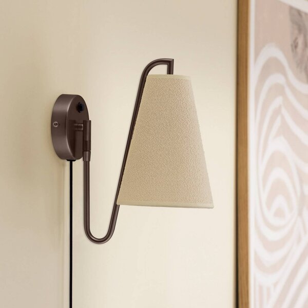 Globen Lighting Nástenné svetlo Lou, bronzová/biela, Ø 14 cm, zástrčka, Hnedá / staromosadz, Obývacia izba / jedáleň, Textil / látka / hodváb, Dizajn, Nástenné svietidlo