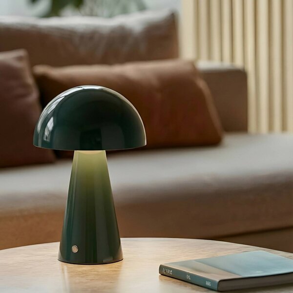 Lindby LED dobíjacia stolná lampa Nevijo, zelená, Ø20 cm, USB, stmievač, Zelená, Obývacia izba / jedáleň, kov, Moderný, Stojacie svietidlo