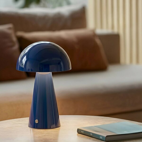 Lindby LED dobíjacia stolná lampa Nevijo, modrá, Ø20cm, USB, stmievač, Modrá, Obývacia izba / jedáleň, kov, Moderný, Stojacie svietidlo