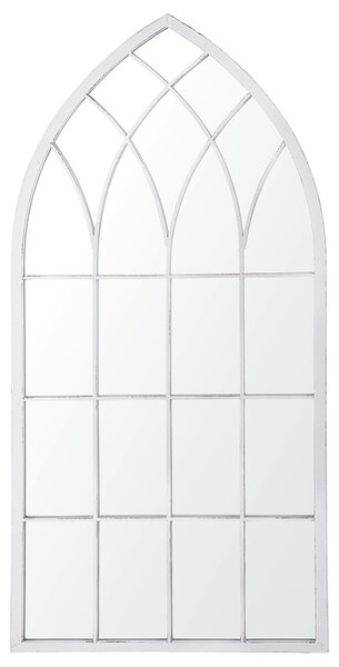 Nástenné zrkadlo sivé 50 x 115 cm kovový rám v tvare okna gotický vintage štýl