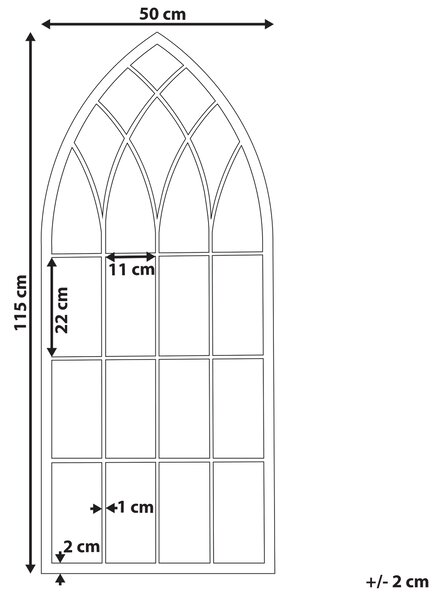 Nástenné zrkadlo sivé 50 x 115 cm kovový rám v tvare okna gotický vintage štýl