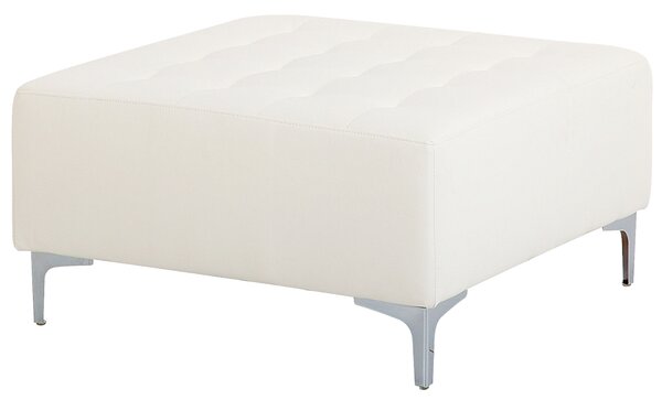 Taburet biela umelá eko koža prešívané čalúnenie moderná obývacia izba štvorcová podnožka strieborné nohy