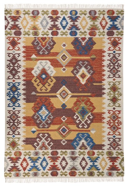 Kelímový koberec viacfarebný vlna a bavlna 160 x 230 cm ručne tkaný boho patchworkový vzor so strapcami