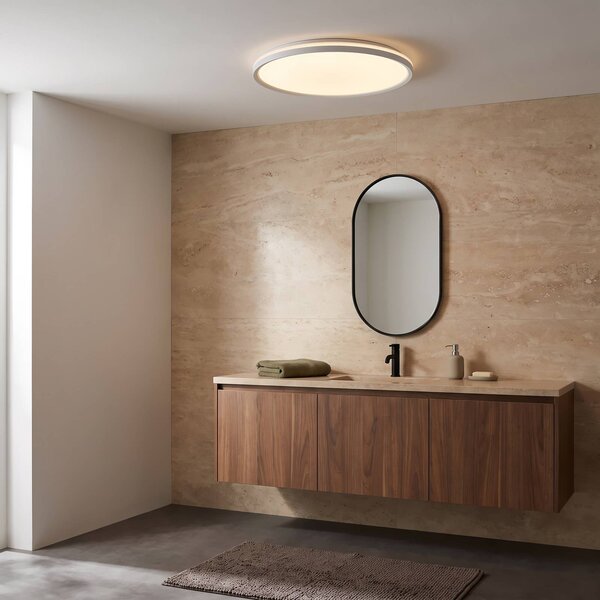 Lindby Stropné LED svetlo Edmund, biele, Ø 39 cm, IP44, Biela / opálová, Kúpeľňa, Plast, Moderný, Závesné svietidlo