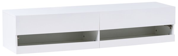 TV stolík s 2 zásuvkami biely MDF moderná skrinka pod televízor s LED otvor na káble obývacia izba