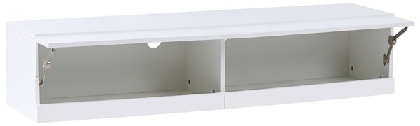 TV stolík s 2 zásuvkami biely MDF moderná skrinka pod televízor s LED otvor na káble obývacia izba