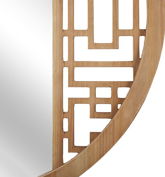 Nástenné zrkadlo svetlé drevo okrúhle 60 cm drevený rám ručne vyrábané geometrický tvar rustikálny štýl dekorácie
