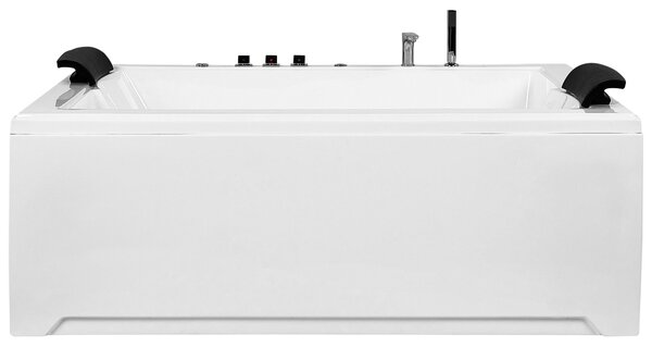 Vírivá vaňa biela akrylát 183 x 142 cm obdĺžnikový tvar s LED osvetlením pre 2 osoby opierky hlavy masážne trysky moderný štýl kúpeľňa