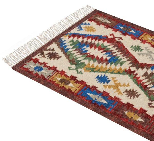 Kelímový koberec viacfarebný vlna 80 x 150 cm ručne tkaný orientálny vzor so strapcami tradičná obývačka spálňa
