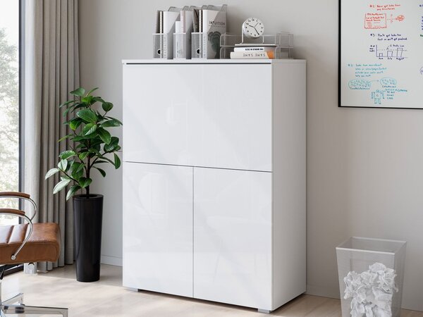 Mirjan24 Skrinka s písacím stolom Sawoti 90 + LED, Farby: biela / biely lesk 5903211507281