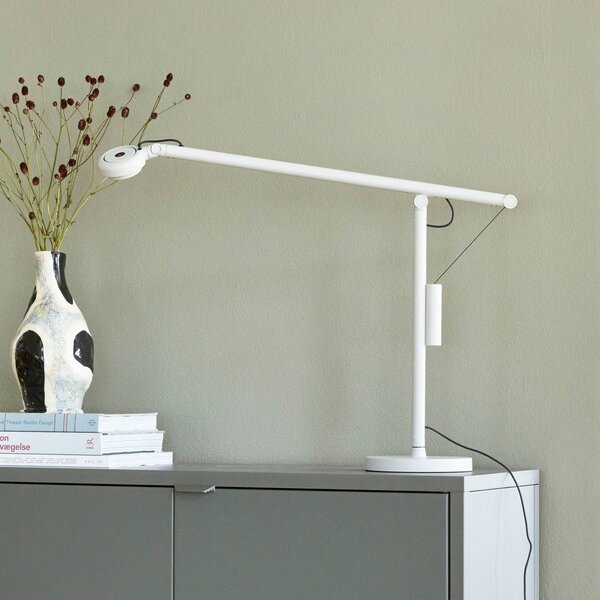 HAY Stolná lampa LED Fifty-Fifty, sivá, 45 cm, stmievateľné, Hliník / sivá / zinok, Pracovňa / Kancelária, Hliník, Dizajn, Stojacie svietidlo
