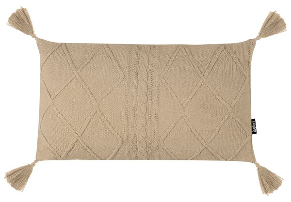 Sada 2 dekoratívnych vankúšov béžová bavlna 30 x 50 cm pletený vzor jednofarebná so strapcami moderný štýl doplnky