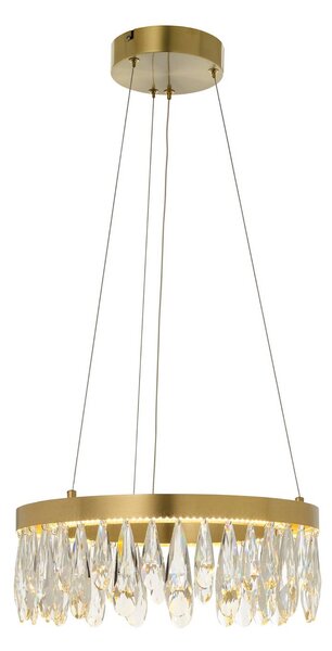 LED závesné svietidlo Celestia, Ø 40 cm, mosadzné, krištáľ, Mosadz / zlato, Obývacia izba / jedáleň, kov, Závesné svietidlo