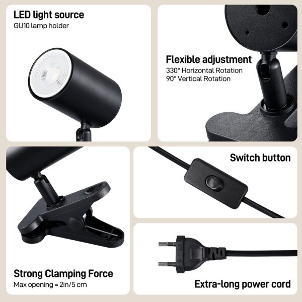 Immax NEO 08291L - Lampa s klipom PUNTO 1xGU10/9W/230V čierna
