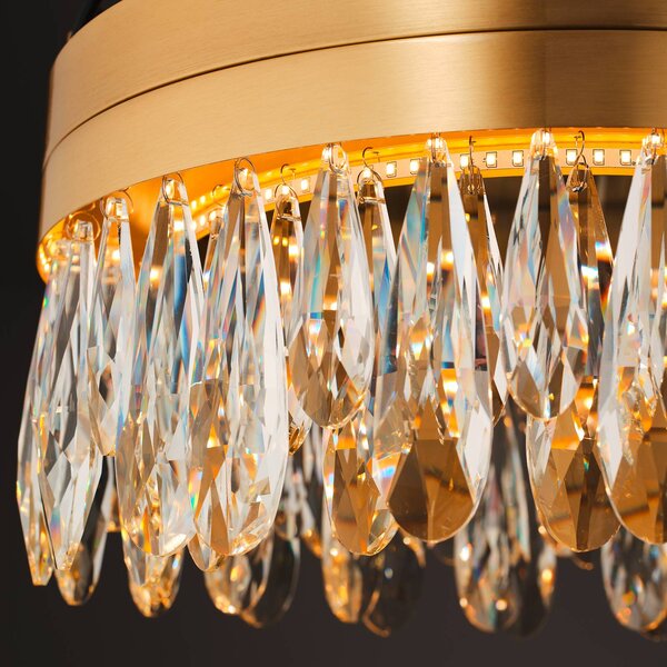 Stropné LED svetlo Celestia, Ø 40 cm, mosadzné, krištáľ, Mosadz / zlato, Obývacia izba / jedáleň, kov, Závesné svietidlo