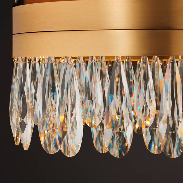 Stropné LED svetlo Celestia, Ø 40 cm, mosadzné, krištáľ, Mosadz / zlato, Obývacia izba / jedáleň, kov, Závesné svietidlo