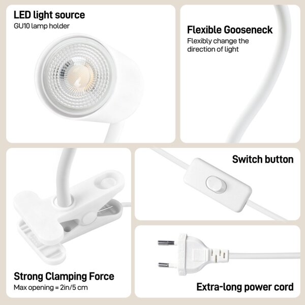 Immax NEO 08294L - Flexibilná lampa s klipom PUNTO 1xGU10/9W/230V biela