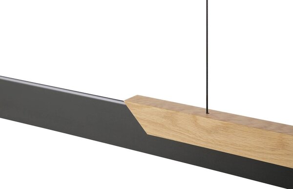 LED závesné svietidlo Arcus, čierne/hnedé dĺžka 121 cm kov/drevo, Čierna, Obývacia izba / jedáleň, kov, Závesné svietidlo